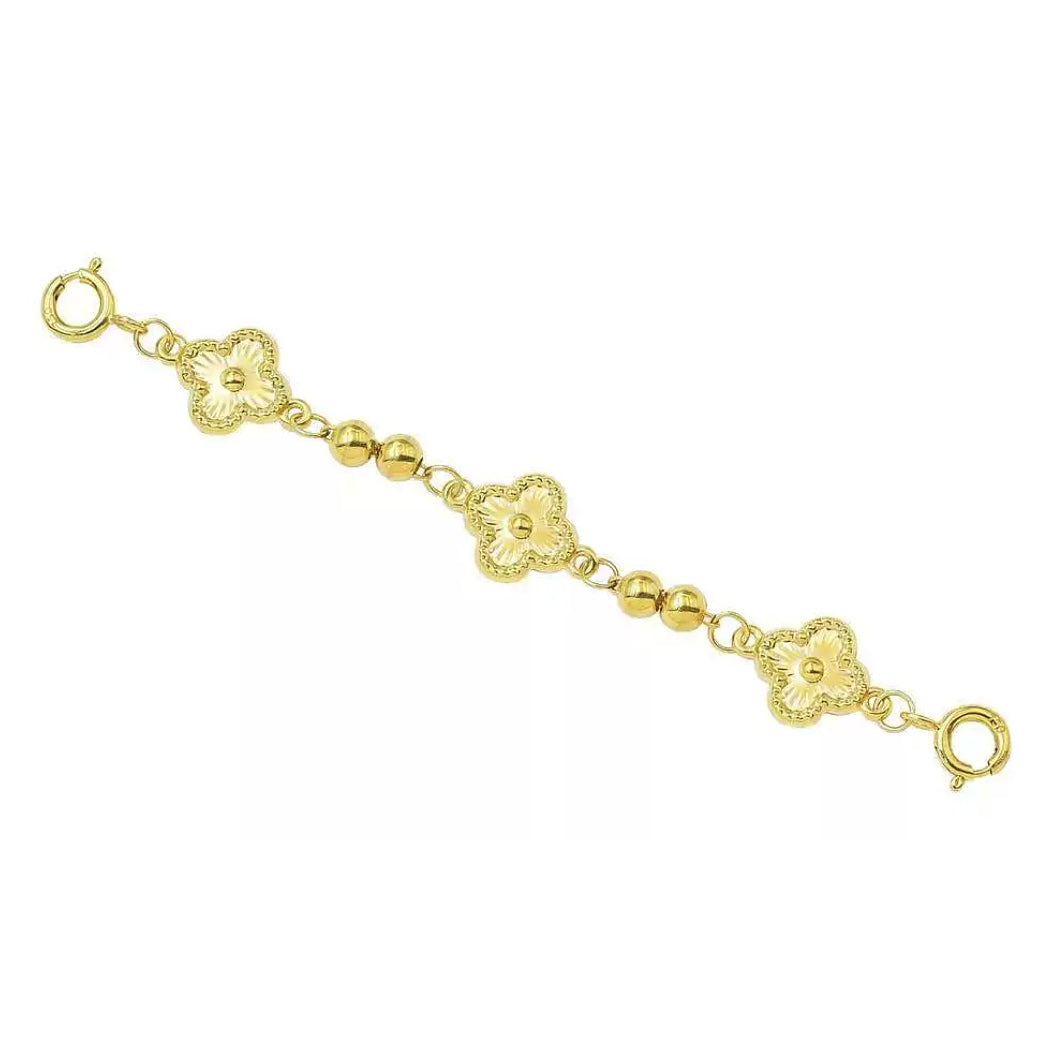 18K Solid Gold Quatrefoil Extender Chain – Double Clasp 5 cm Necklace and Bracelet Extension