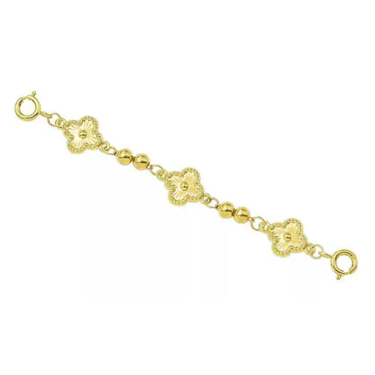 18K Solid Gold Quatrefoil Extender Chain – Double Clasp 5 cm Necklace and Bracelet Extension