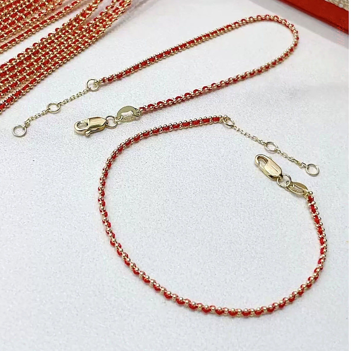 18K Gold Bead Red String Bracelet