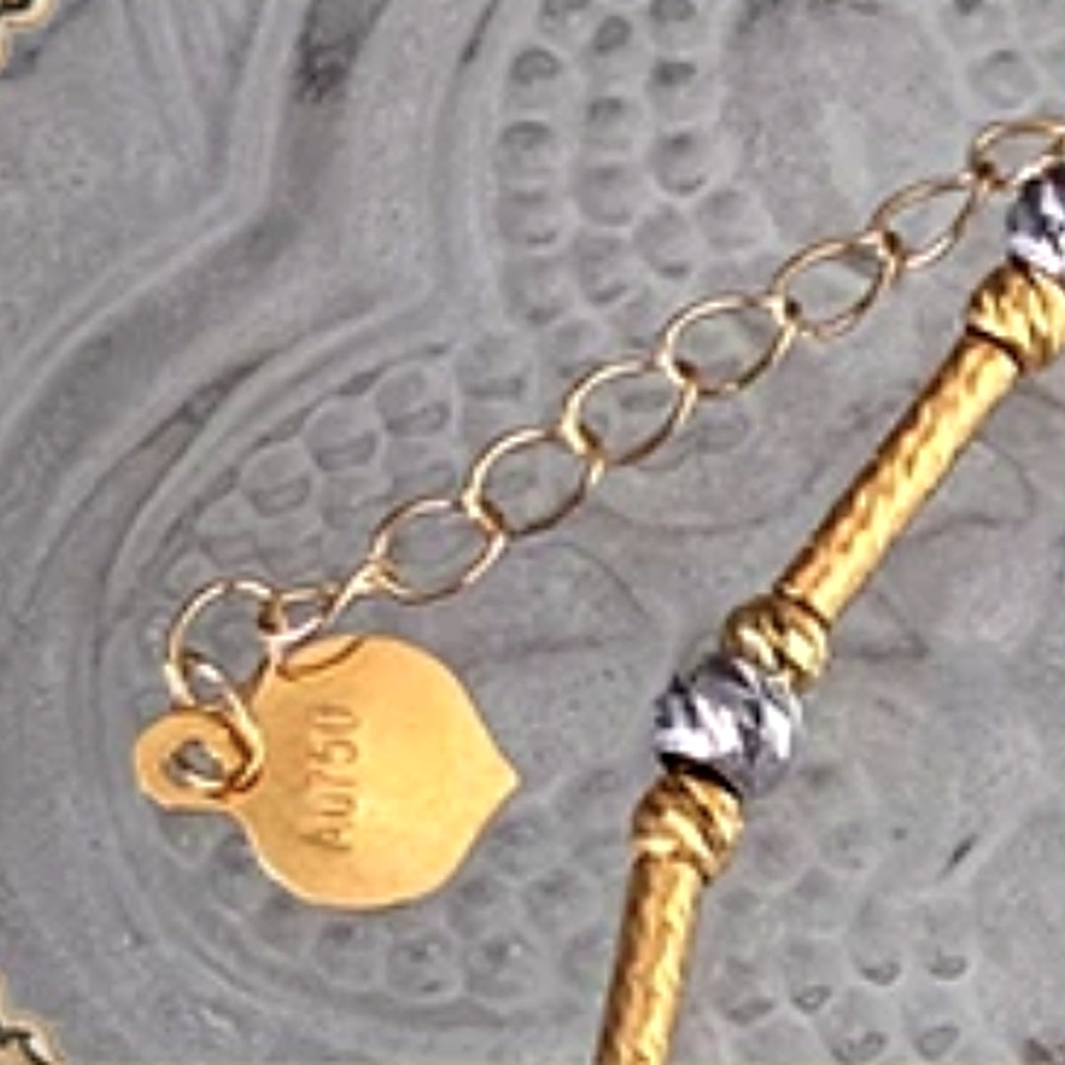 18K Solid Gold Two-Tone Tube & Bead Bracelet