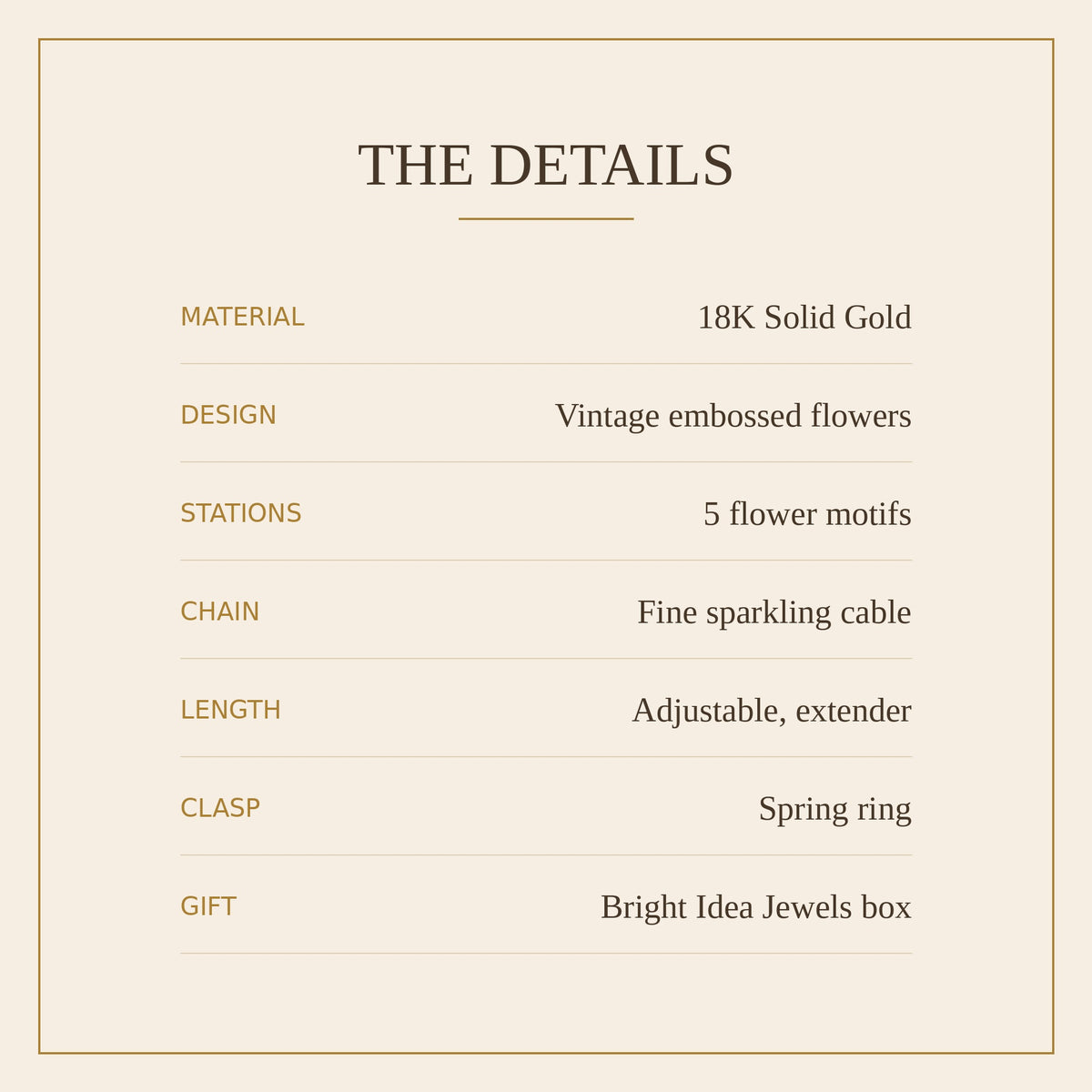 18K Solid Gold Vintage Flower Station Bracelet