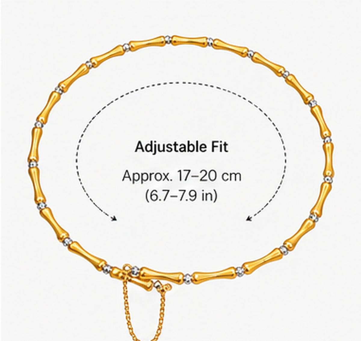 18K Solid Gold Bamboo Link Bracelet with Two-Tone Beads