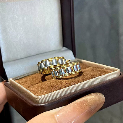 18K Solid Gold Two-Tone Link Hoops