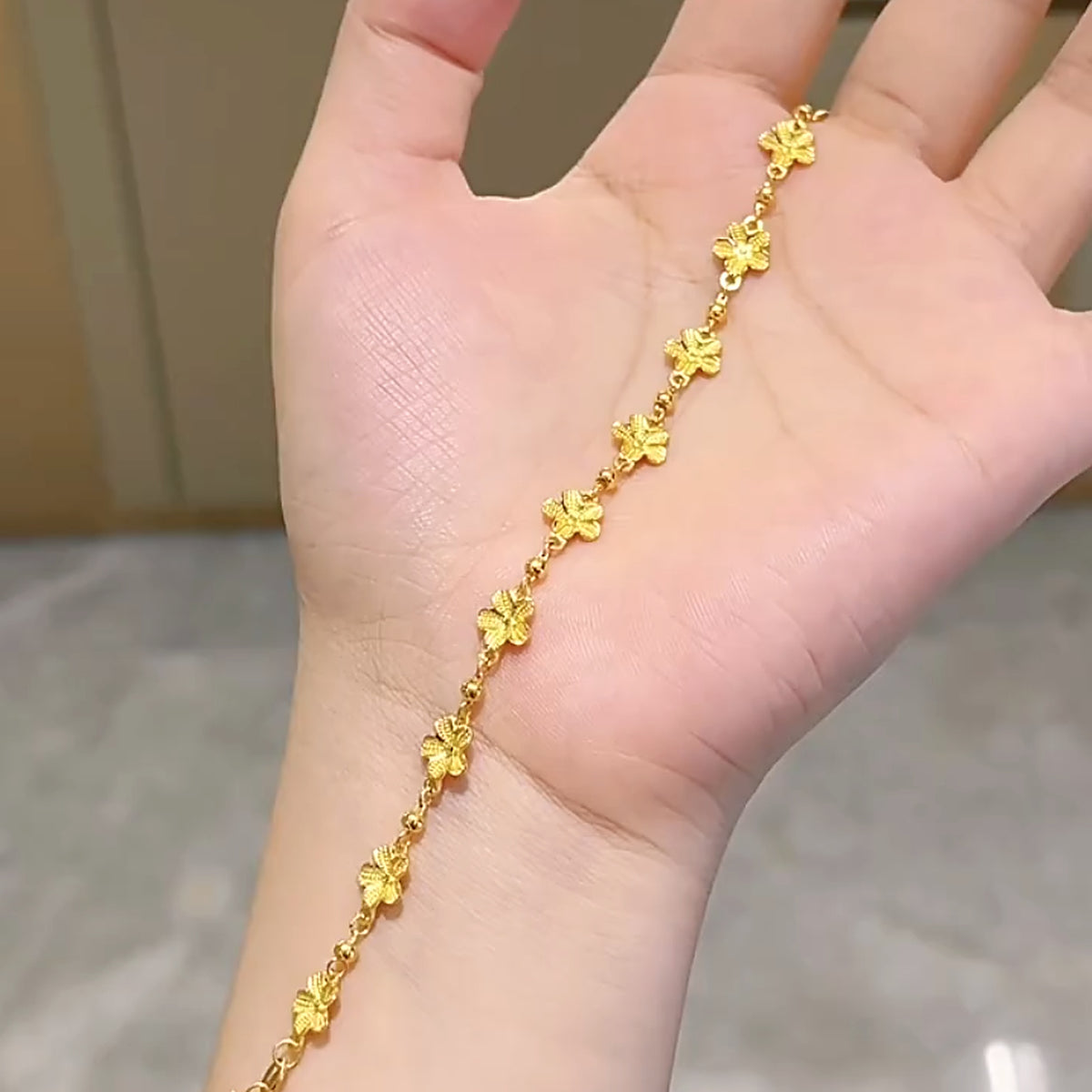 24K Pure Gold Flower & Bead Bracelet – 5g