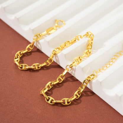 18K Solid Gold Mariner Link Bracelet – Dainty Anchor Chain Bracelet, Adjustable 16–19 cm