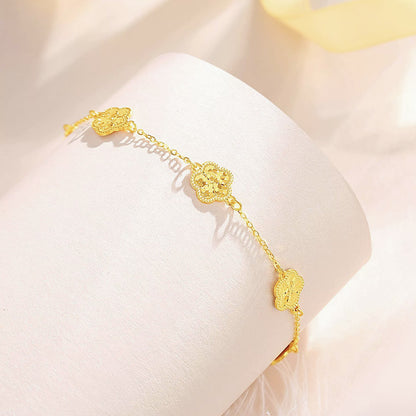 24K Pure Gold Flower Station Bracelet – 999 Fine Gold Five Blossom Chain Bracelet