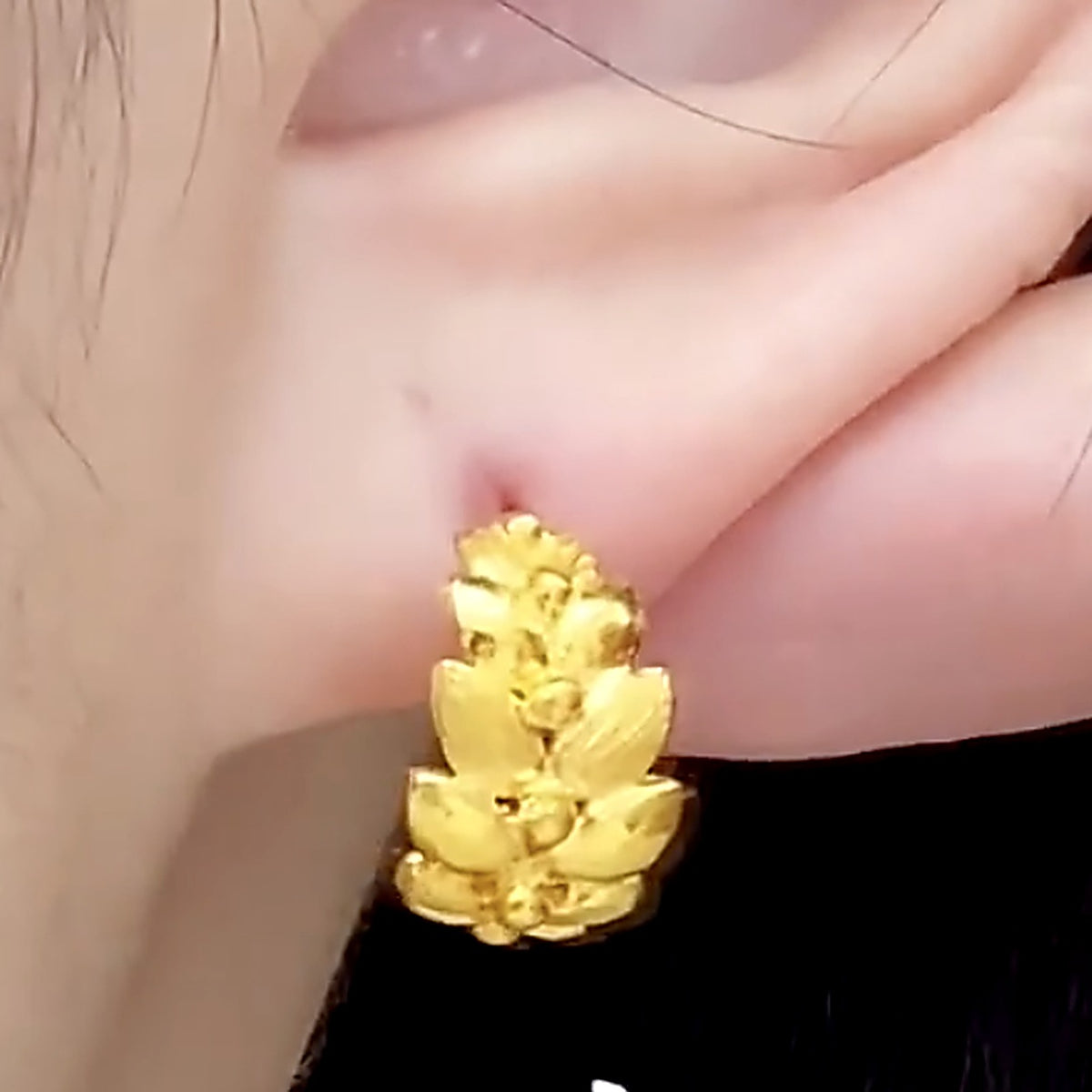 24K Pure Gold Olive Branch Huggie Hoops