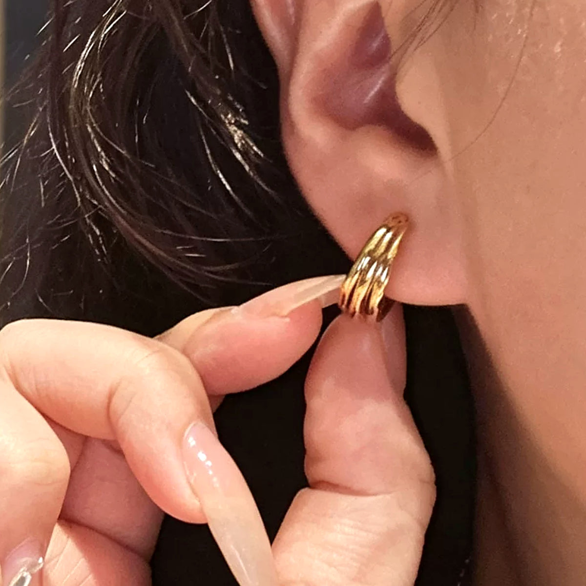 18K Solid Gold Triple Hoops