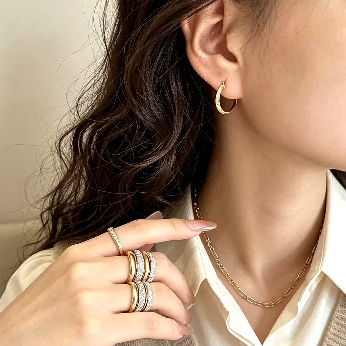 18K Solid Gold Greek Key Hoops