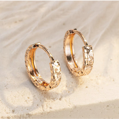 18K Gold Diamond-Cut Huggie Hoops – Sparkle Texture Small Hoop Earrings, Pair