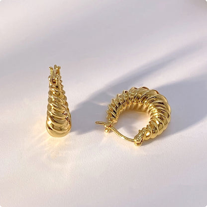 18K Solid Gold Croissant Hoops