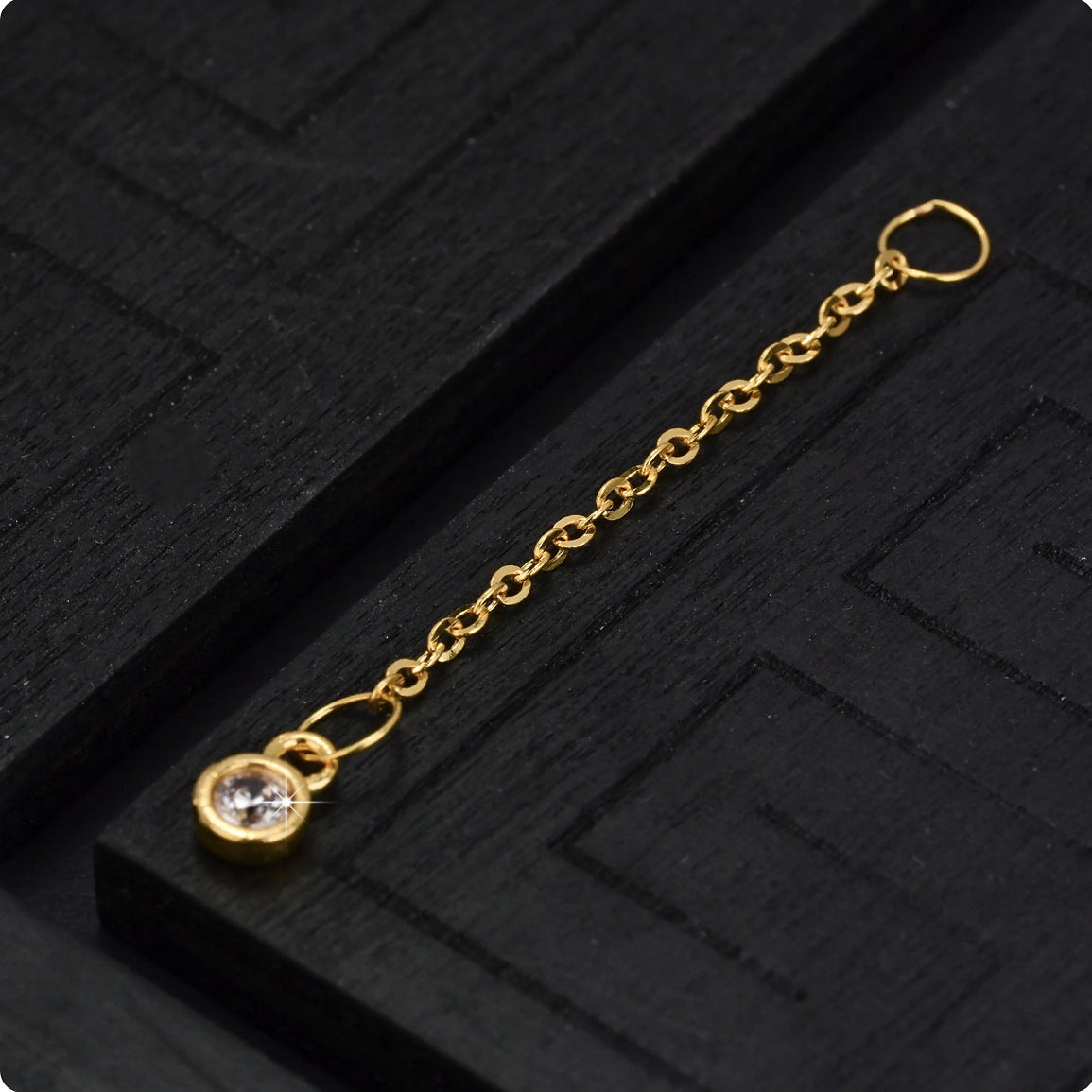 18K Solid Gold Bezel Stone Charm Extender – 3.7 cm Sparkle Drop Extension Chain
