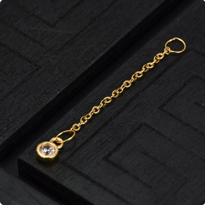 18K Solid Gold Bezel Stone Charm Extender – 3.7 cm Sparkle Drop Extension Chain