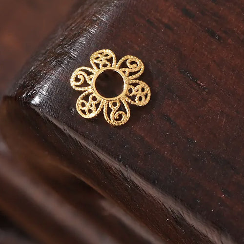 18K Solid Gold Filigree Flower Bead Caps – 4mm or 5mm Spacers, Pack of 4