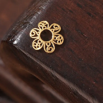 18K Solid Gold Filigree Flower Bead Caps – 4mm or 5mm Spacers, Pack of 4