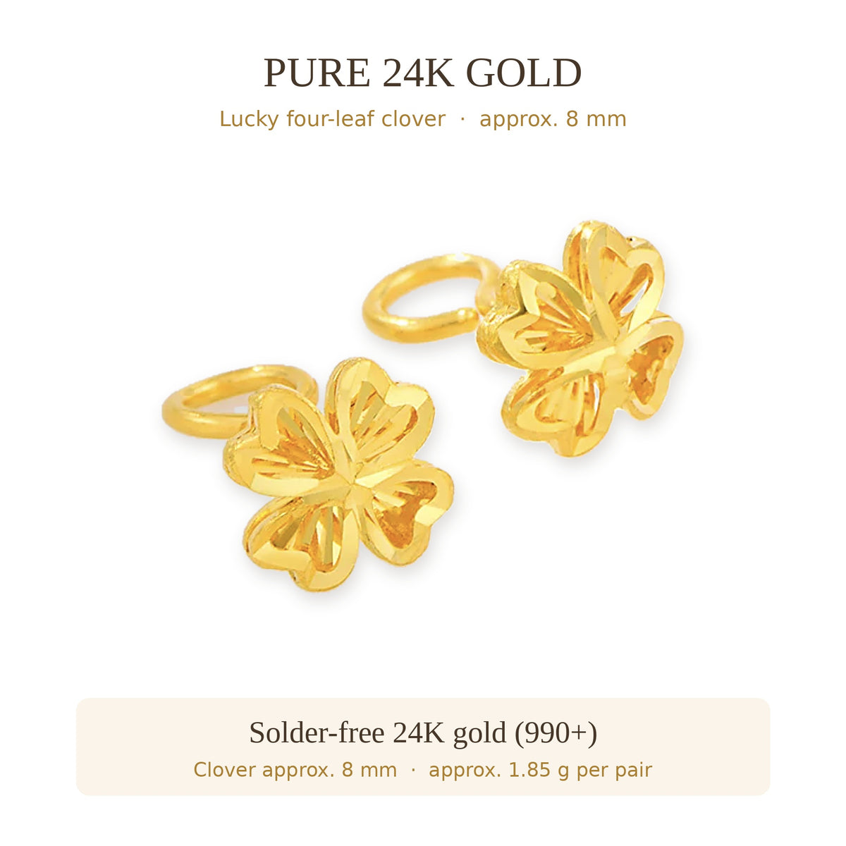 24K Pure Gold Four-Leaf Clover Earrings
