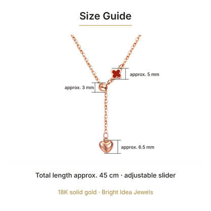 18K Gold Clover and Heart Lariat Necklace – Adjustable Y Necklace
