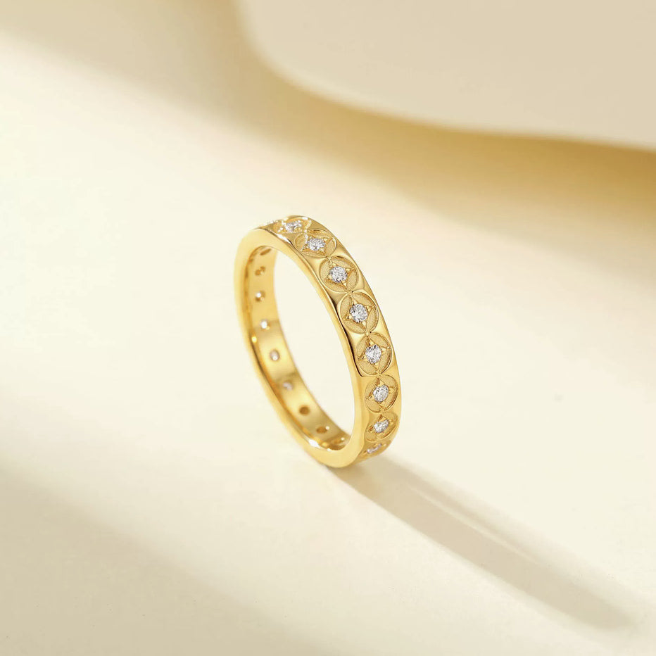 24K Solid Gold Coin Eternity Ring – 999 Gold Band with Sparkling Stones