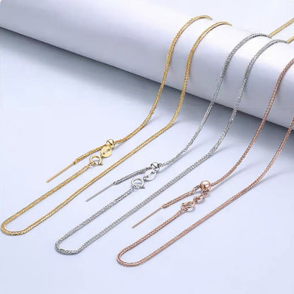 18K Solid Gold Wheat Chain with Adjustable Needle Slider – Universal Pendant Chain
