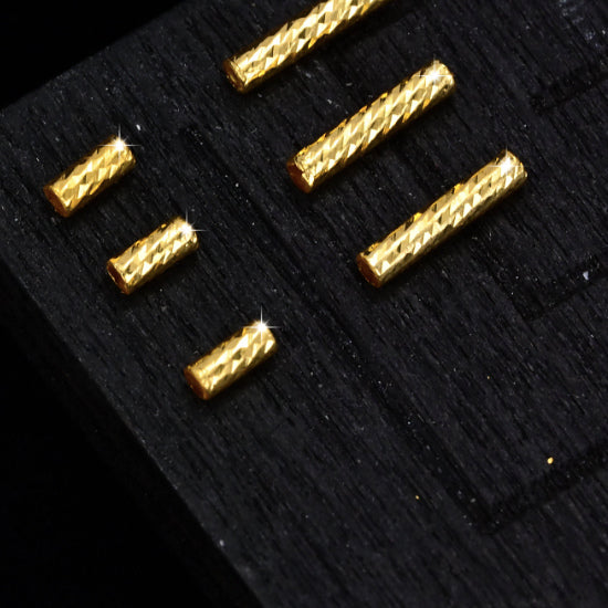 18K Solid Gold Diamond-Cut Tube Beads – Long 6mm or Short 3mm, Pack of 10