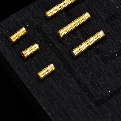 18K Solid Gold Diamond-Cut Tube Beads – Long 6mm or Short 3mm, Pack of 10