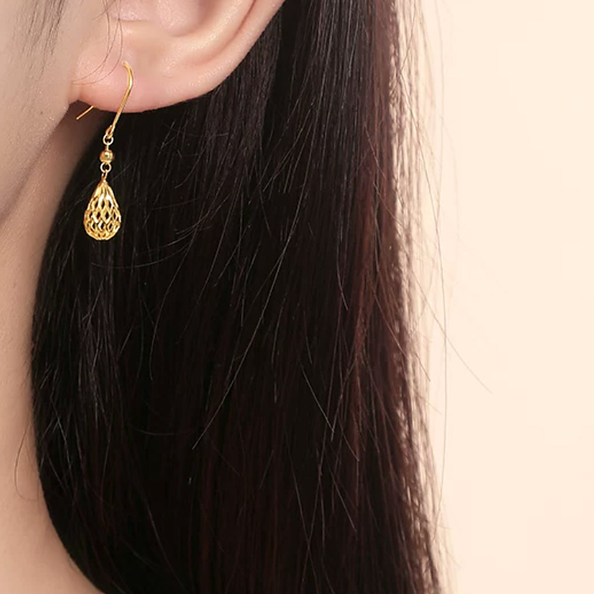 18K Solid Gold Filigree Teardrop Earrings