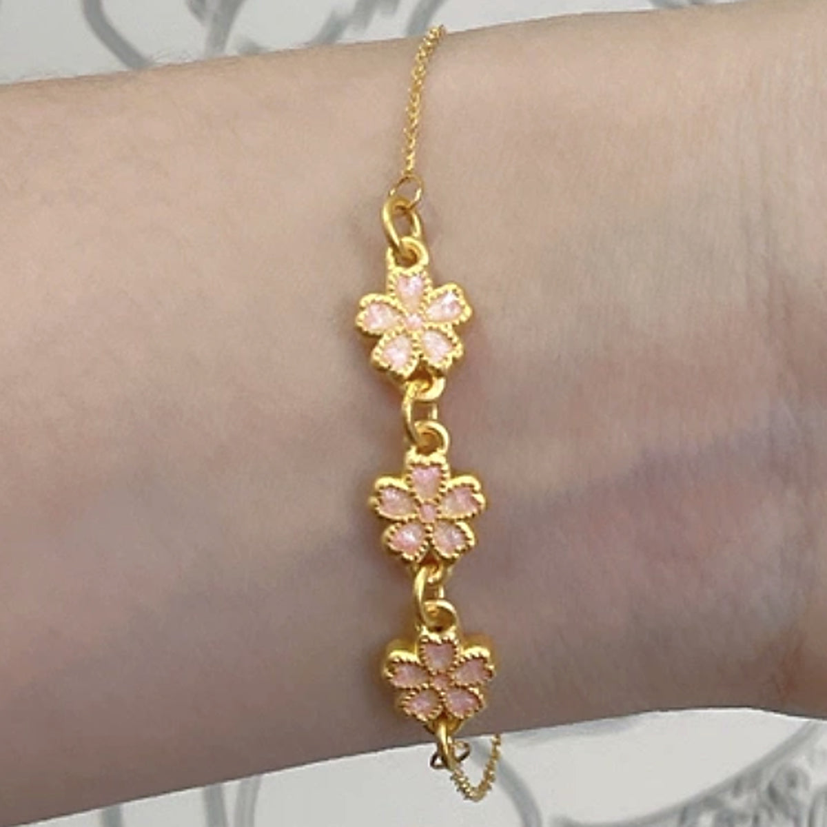 24K Pure Gold Cherry Blossom Bracelet