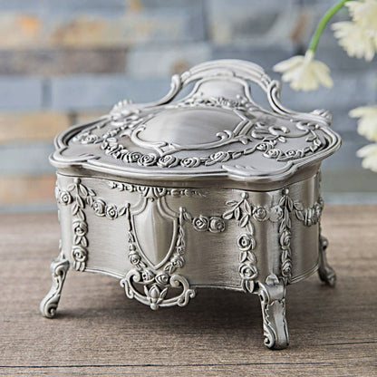 Vintage Baroque Jewelry Box – Rose Garland Footed Trinket Box, Pearl White or Antique Pewter