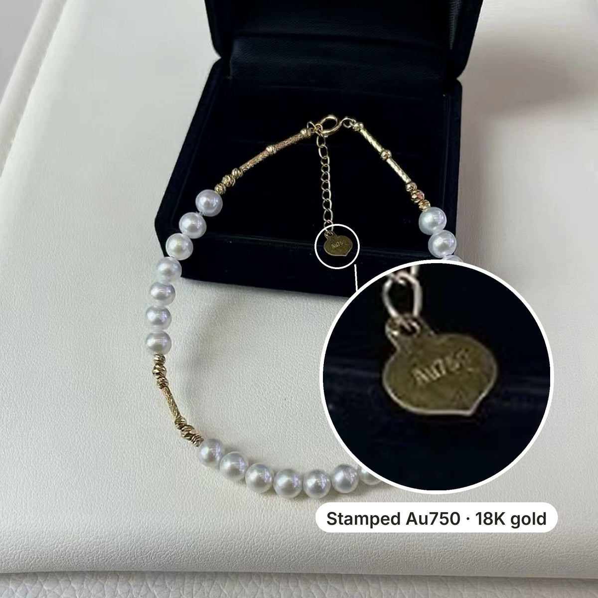 18K Solid Gold Freshwater Pearl Bracelet