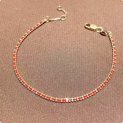 18K Gold Bead Red String Bracelet