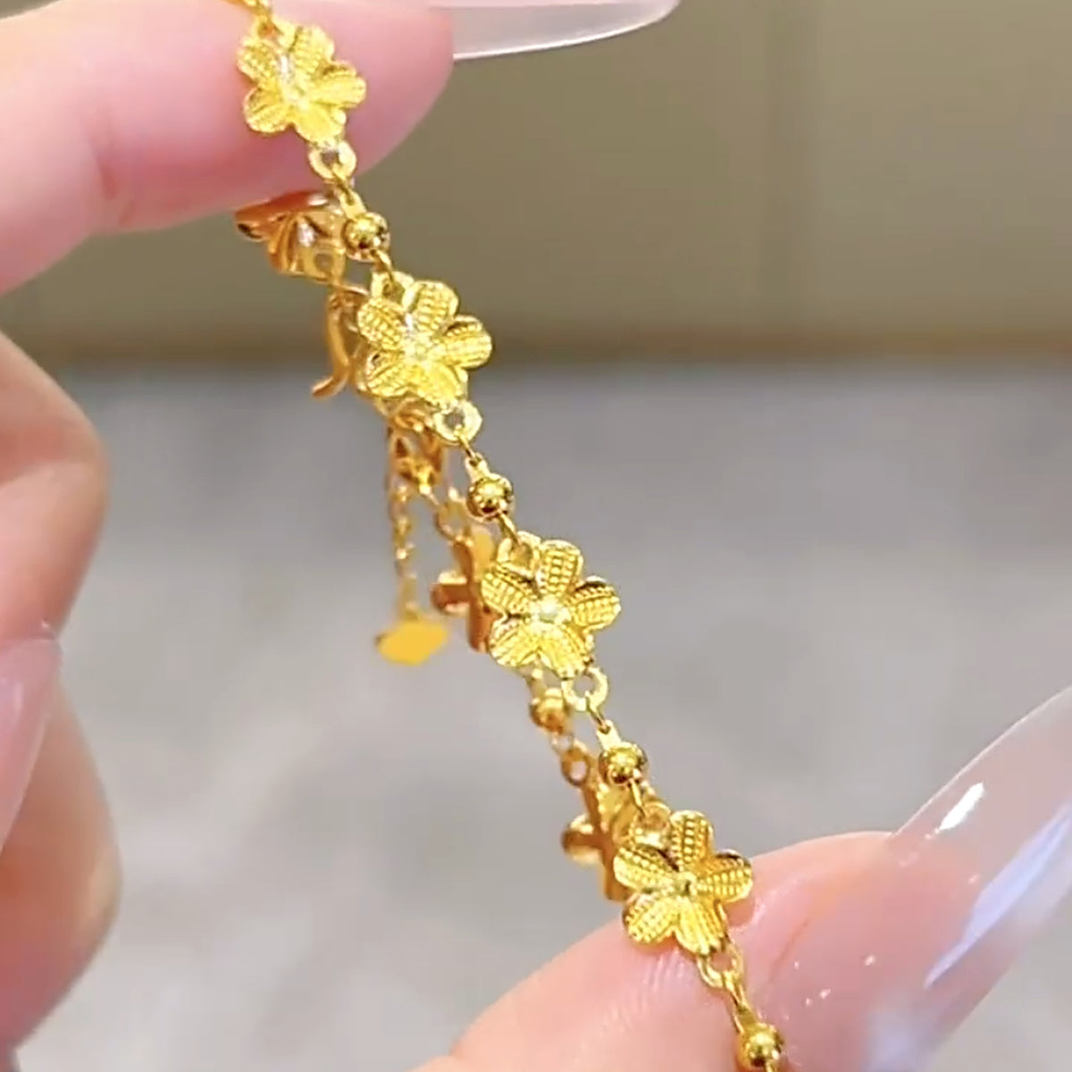 24K Pure Gold Flower & Bead Bracelet – 5g