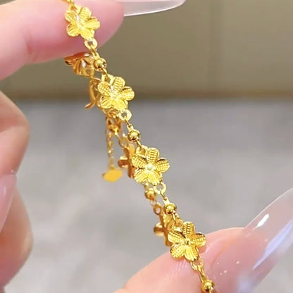 24K Pure Gold Flower & Bead Bracelet – 5g