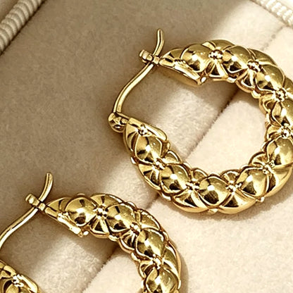 18K Solid Gold Puffed Floral Hoops
