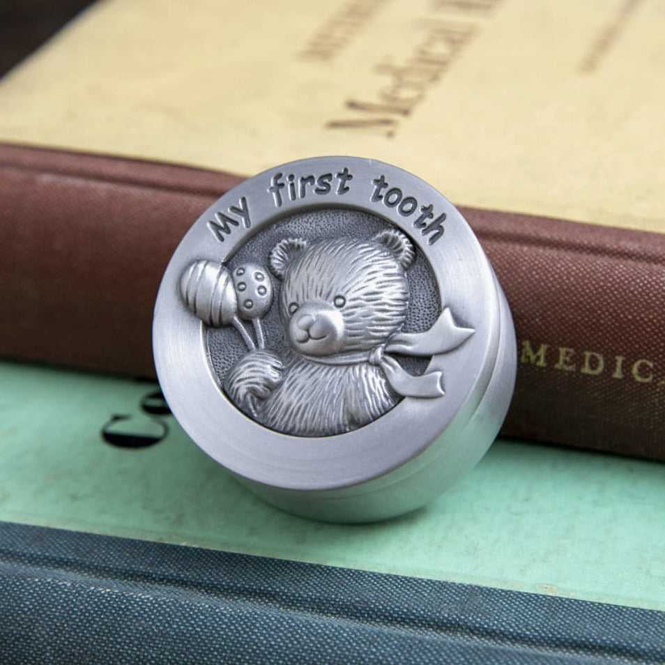 Baby Keepsake Box – My First Tooth & My First Curl Pewter-Finish Teddy Bear Box