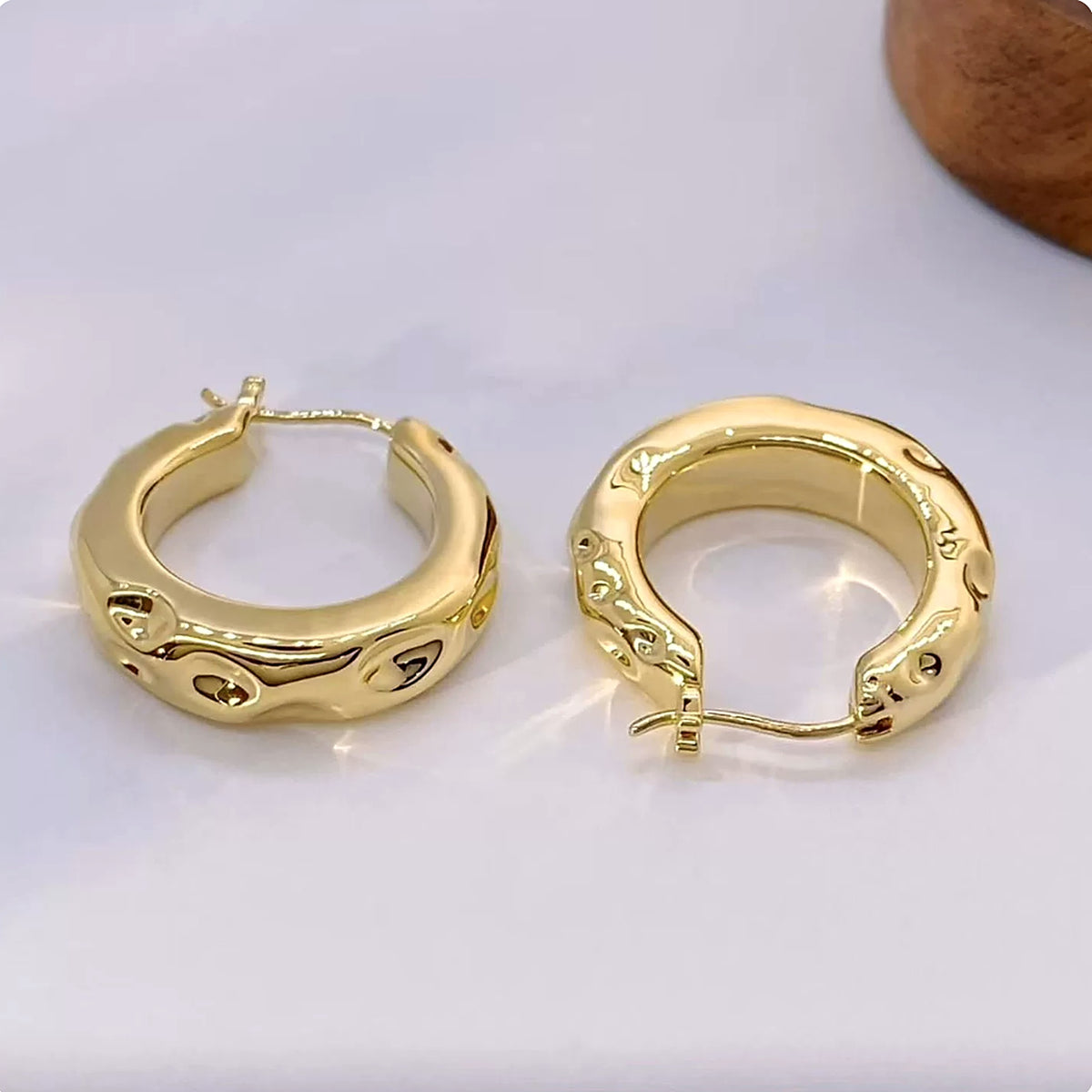 18K Solid Gold Molten Hoops