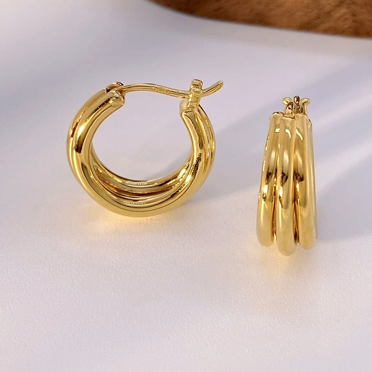 18K Solid Gold Triple Hoops