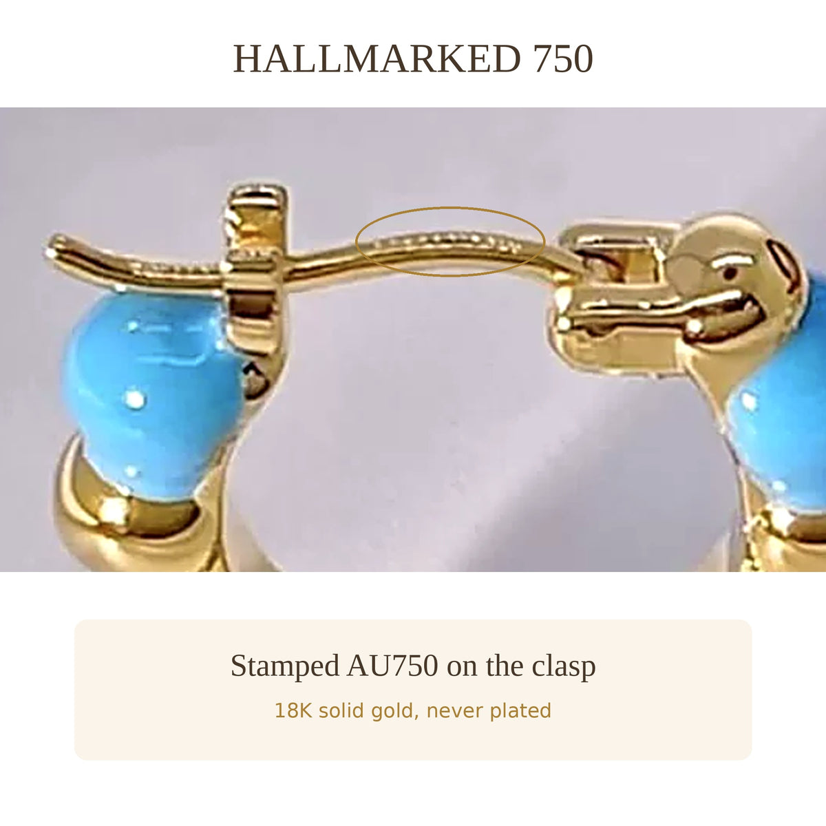 18K Solid Gold Blue Enamel Bubble Hoops