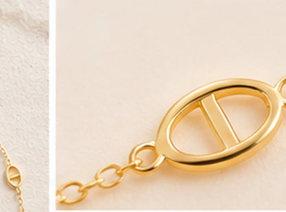 18K Solid Gold Oval Station Necklace – 45 cm
