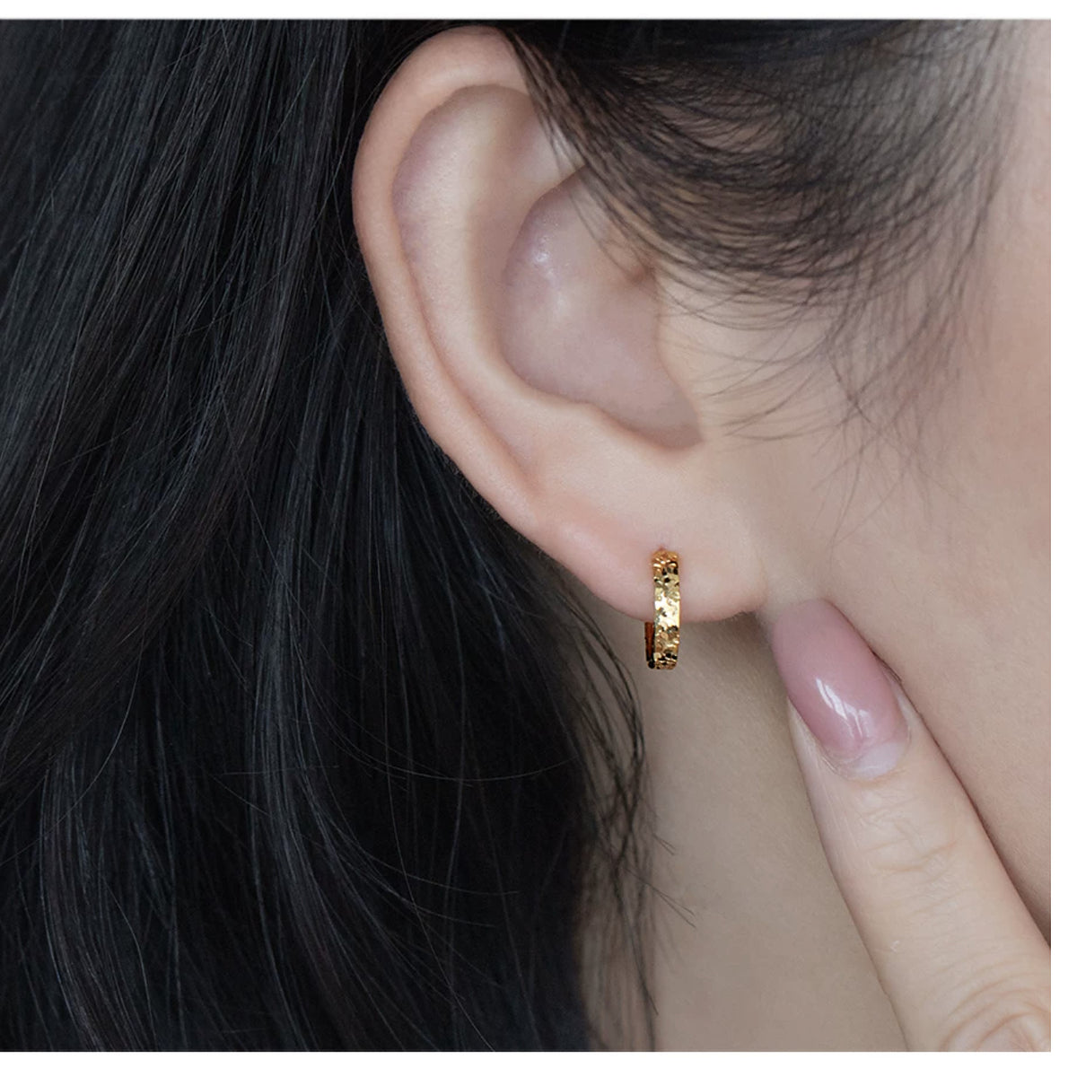 18K Gold Diamond-Cut Huggie Hoops – Sparkle Texture Small Hoop Earrings, Pair