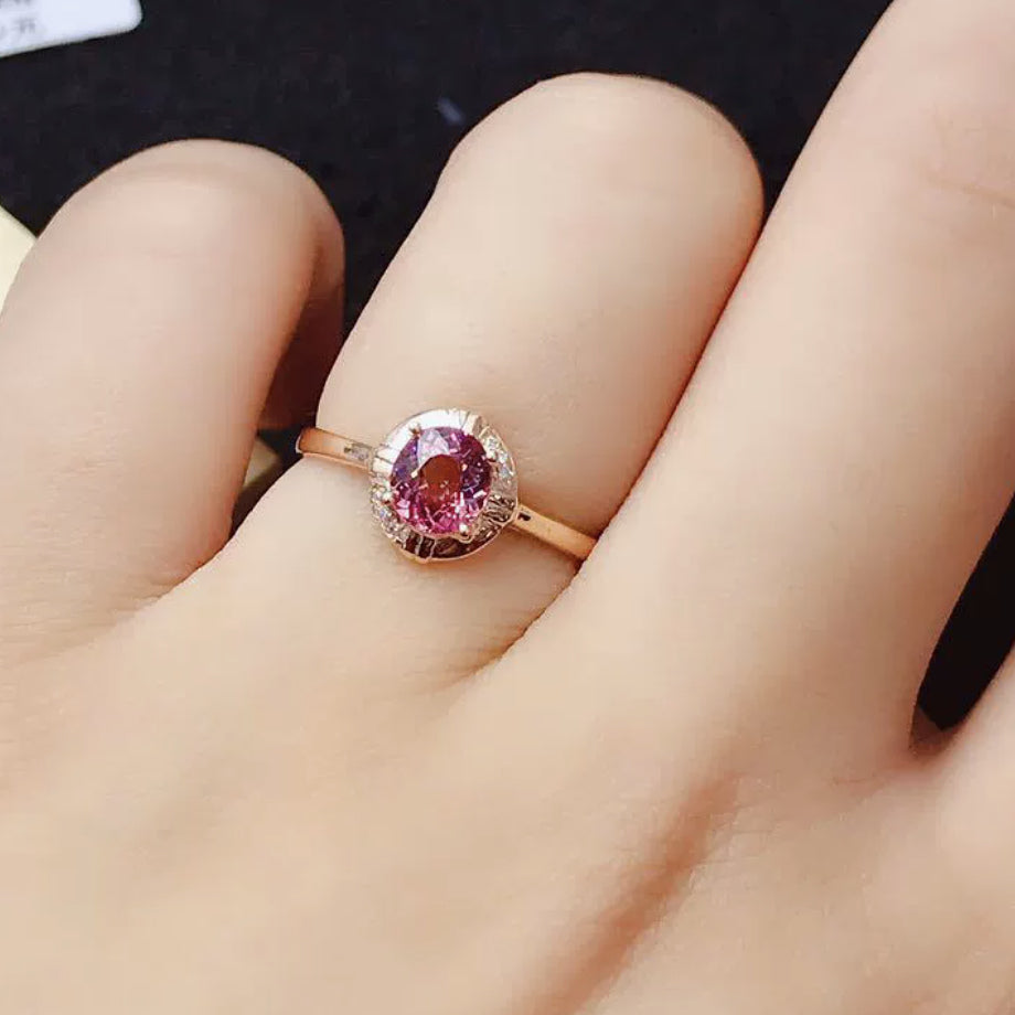 18K Gold Pink Tourmaline Ring – Natural 1 ct Tourmaline Halo Ring