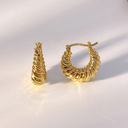 18K Solid Gold Croissant Hoops