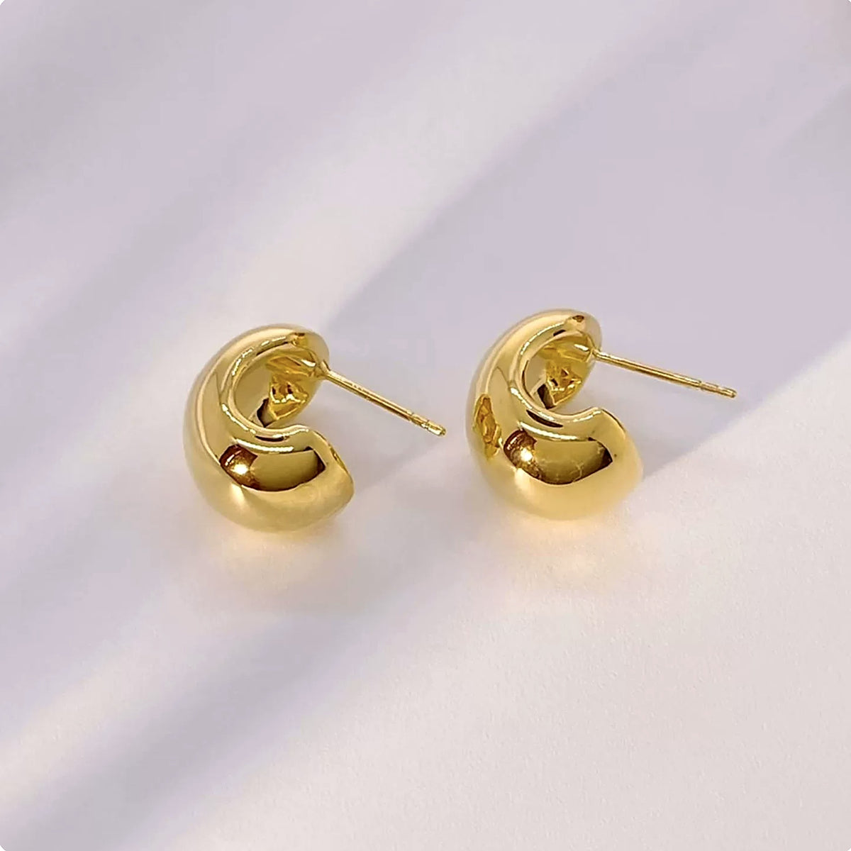 18K Solid Gold Chunky Dome C-Studs