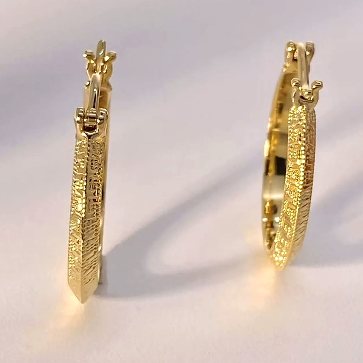 18K Solid Gold Greek Key Hoops