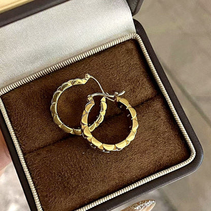 18K Solid Gold Two-Tone Link Hoops