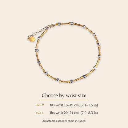 18K Solid Gold Two-Tone Tube & Bead Bracelet