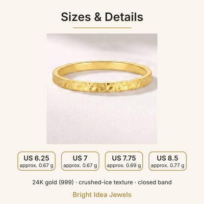24K Gold Crushed Ice Band – 999 Gold Hammered Sparkle Stacking Ring, Unisex