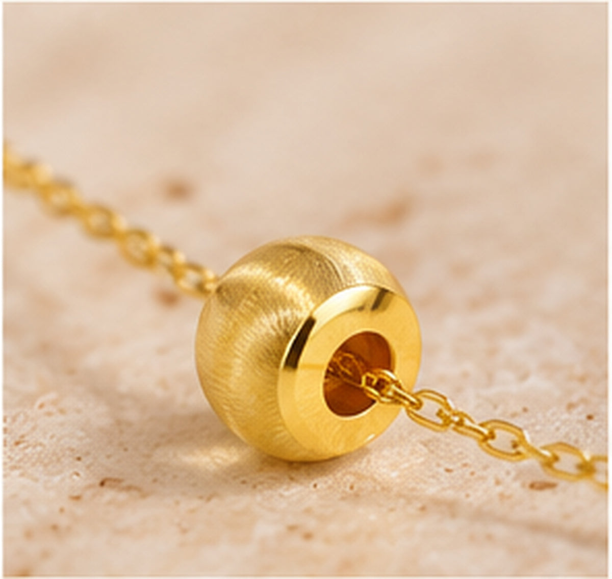 18K Solid Gold Cat Eye Bead Pendant – 6.5 mm
