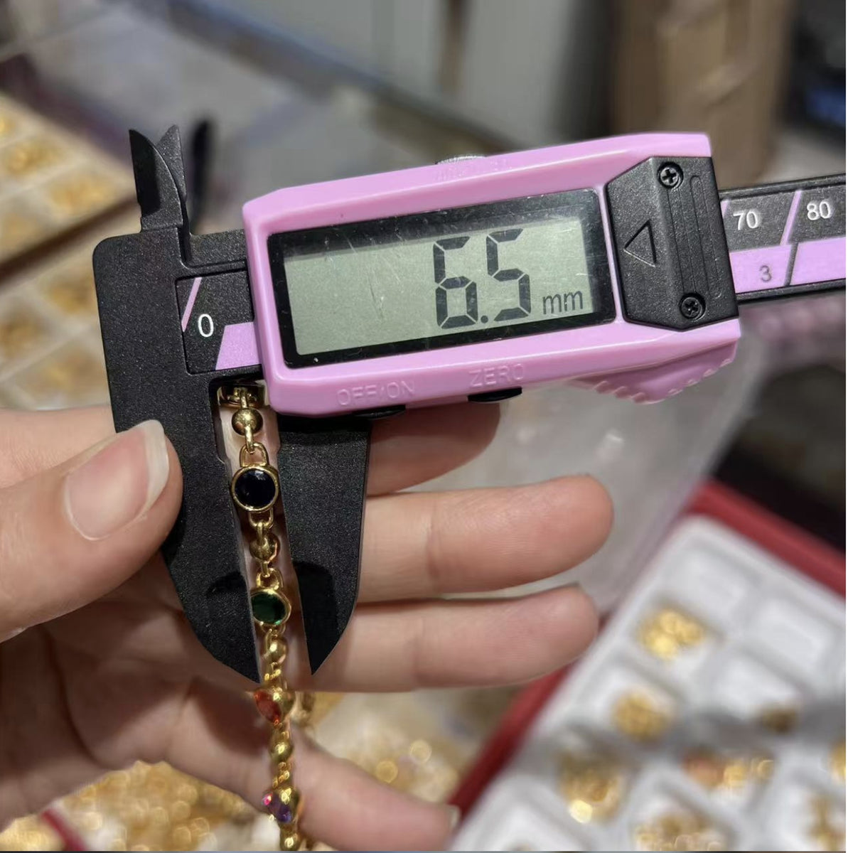 18K Gold Rainbow Bezel Bracelet – Multicolor Stone and Gold Bead Station Bracelet