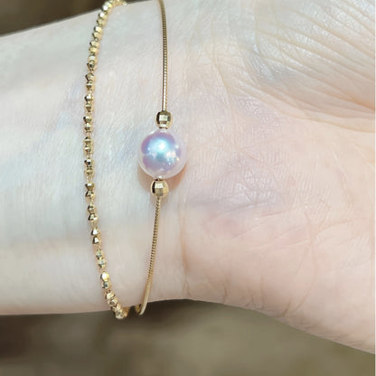 18K Solid Gold Akoya Pearl Double Bangle