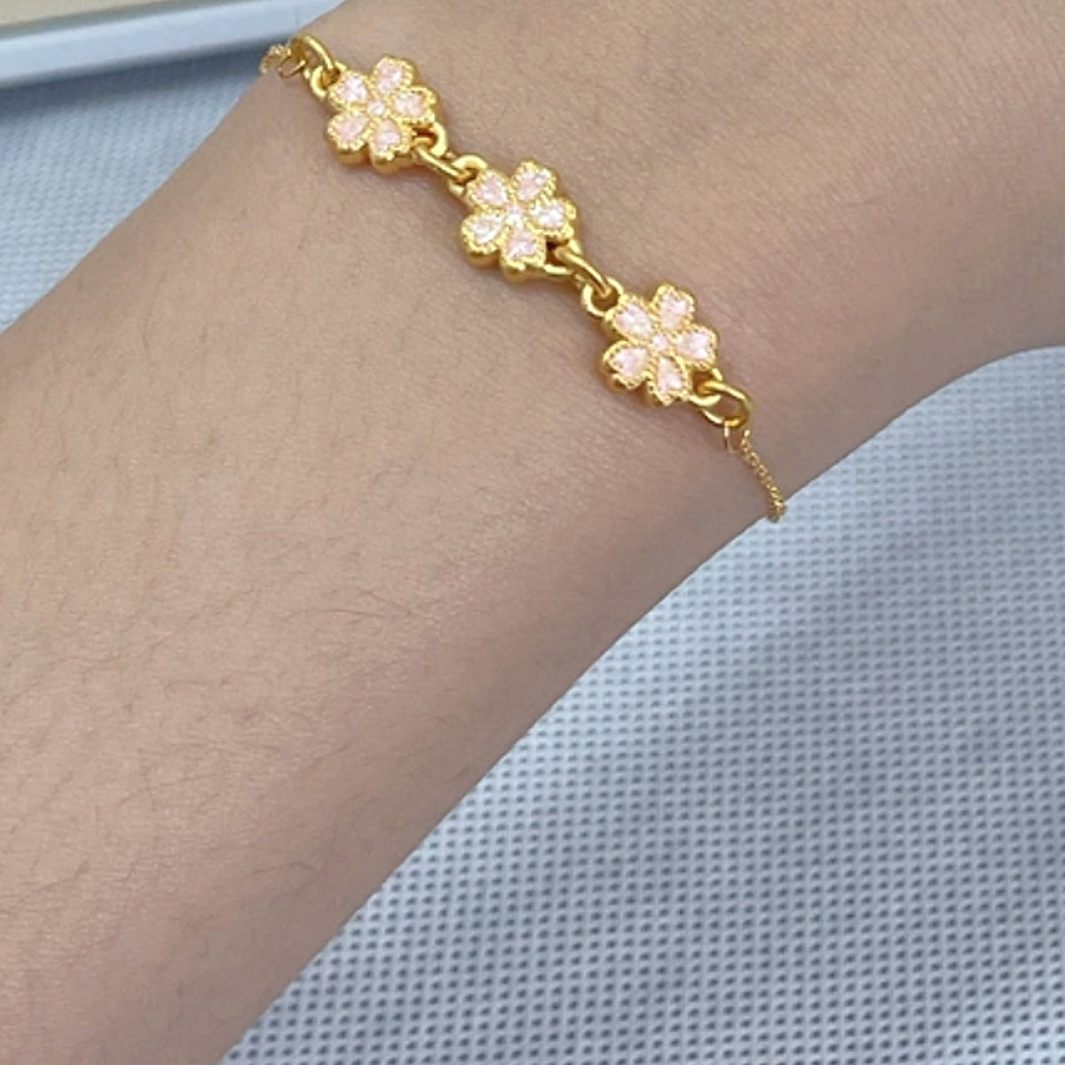 24K Pure Gold Cherry Blossom Bracelet